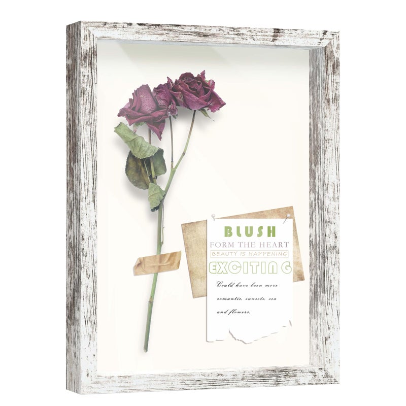 FrameWorks 12x16 Driftwood Wooden Shadow Box Frame - Soft Felt Back  Tempered Glass  and Included Elegant White Ball Push Pins - Image 1