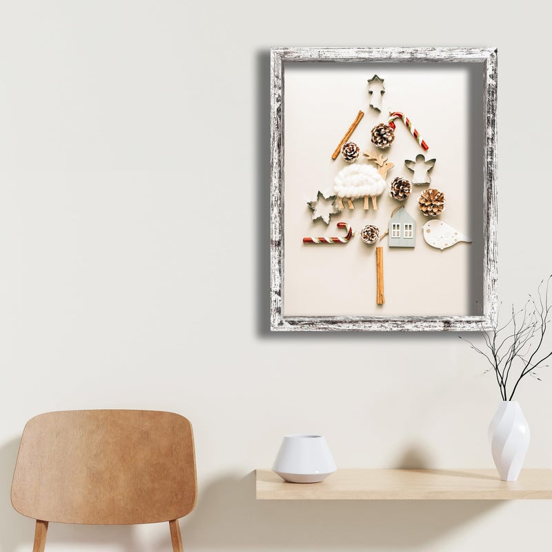 FrameWorks 12x16 Driftwood Wooden Shadow Box Frame - Soft Felt Back  Tempered Glass  and Included Elegant White Ball Push Pins - Image 4