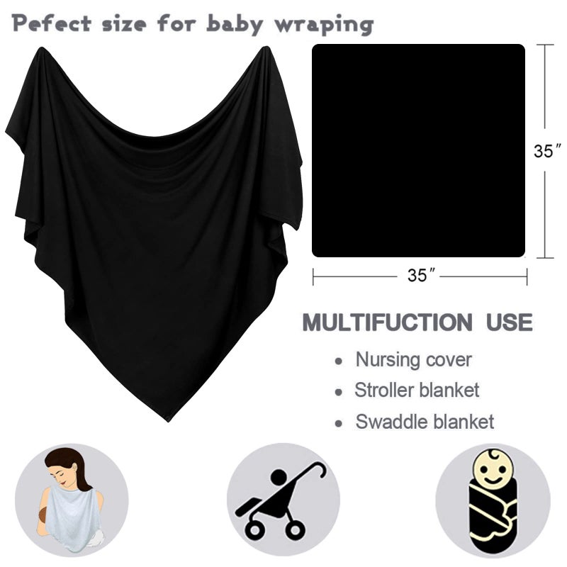 OWLOWLA Newborn Swaddle Set Stretch Wrap Swaddle Receiving Blanket for Baby Boy Girl(Black-rm) - Image 4