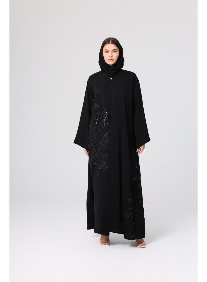 اكسا عباية مطرزة بتصميم فاخر سادة - Image 1