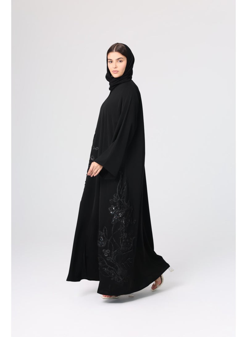 اكسا عباية مطرزة بتصميم فاخر سادة - Image 3