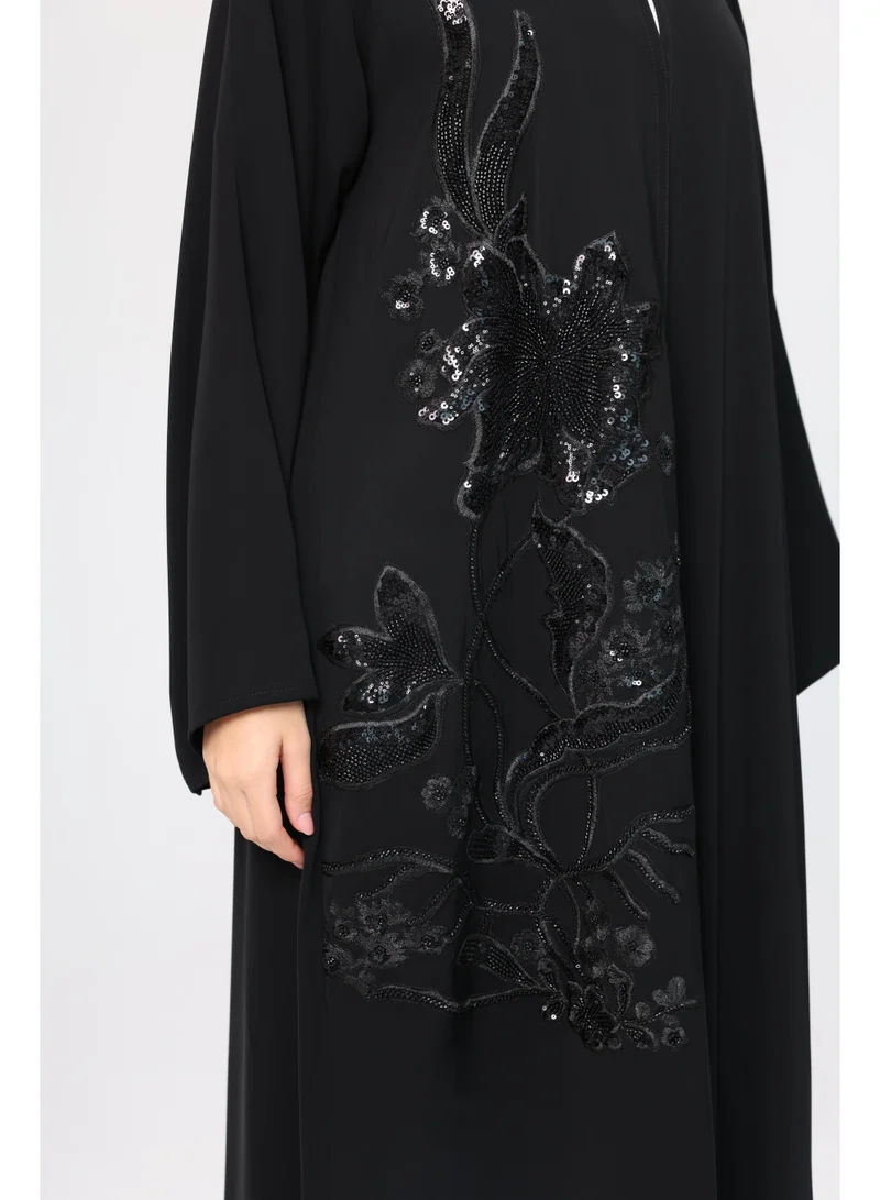IKKXA Luxury Design Beaded Embroidery Soild Abaya ABY1129
