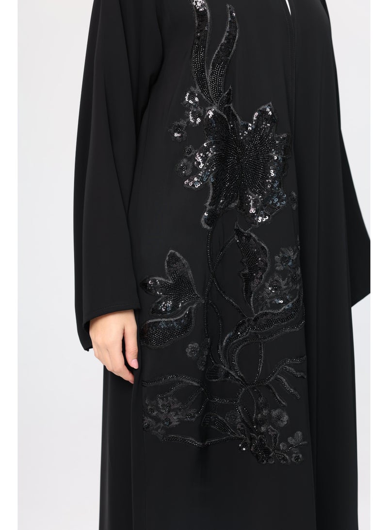 اكسا عباية مطرزة بتصميم فاخر سادة - Image 2