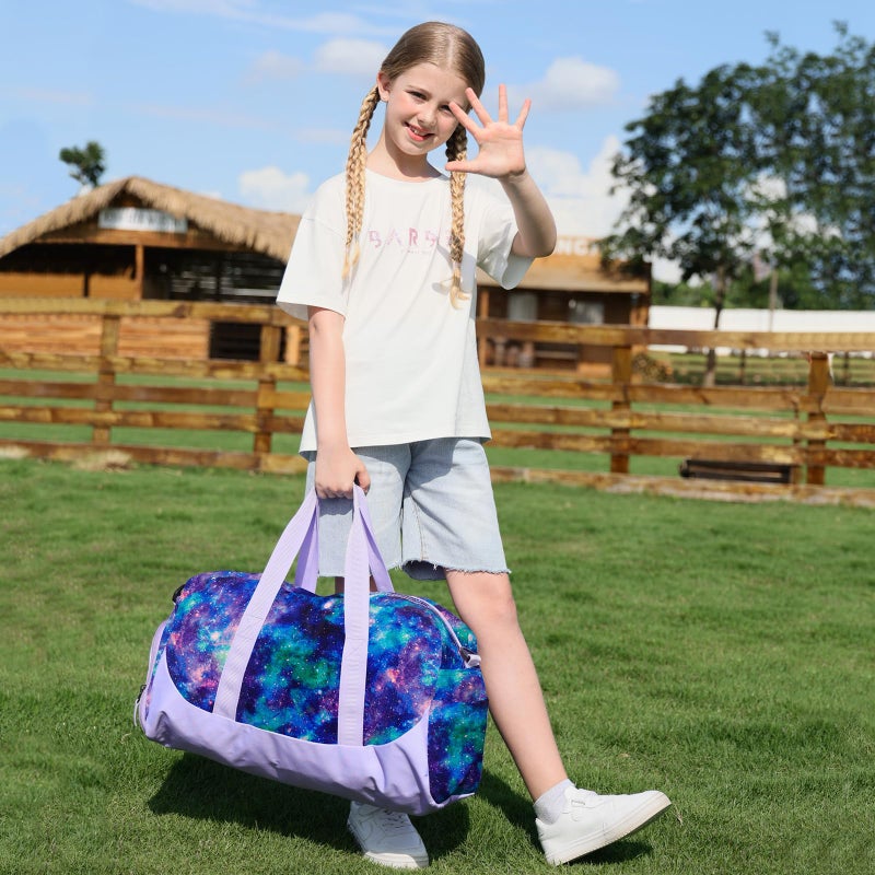 Choco Mocha Kids Duffle Bag Girls Galaxy Duffle Bag for Kids Girls Overnight Bag for Kids Duffel Bags Kids Weekender Bag for Girls ages 9-12 Sleepover Bag for Girls Kids Gym Travel Bag 6-8 Gift Purple - Image 3