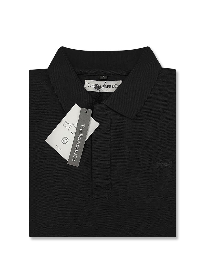 The Founder &Co. Men Polo Shirt Short Sleeve Black Premium Pique Cotton Comfort Classic Polo Old Money  - Image 2