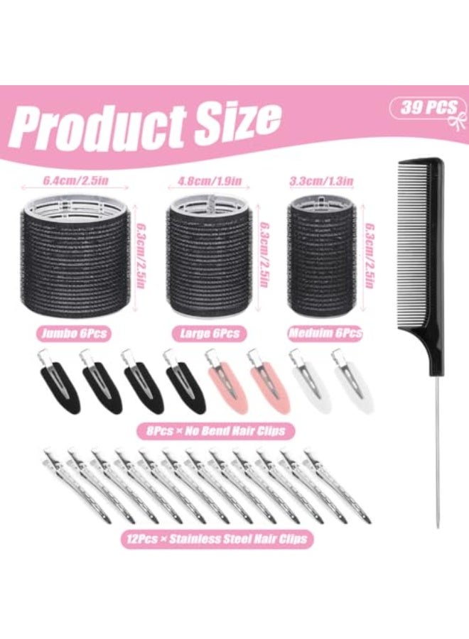 39 حبة بكرات شعر مع مقاطع بكرات شعر سوداء، أسطوانة شعر جامبو مع 12 حبة مقاطع منقار البط لبكرات الشعر، مناسبة للشعر الطويل والمتوسط والقصير والسميك والناعم مع حجم الانفجارات (متعدد الألوان) - Image 2