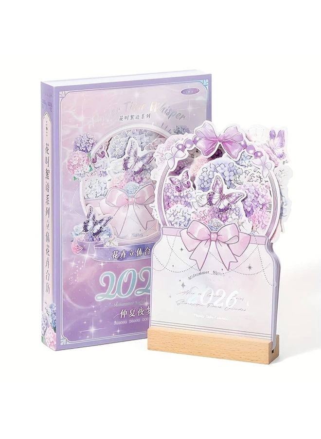 تقويم مكتبي على طراز ياباني أرجواني لحلم ليلة منتصف الصيف مع علامات شهرية ومخطط يومي - Image 1