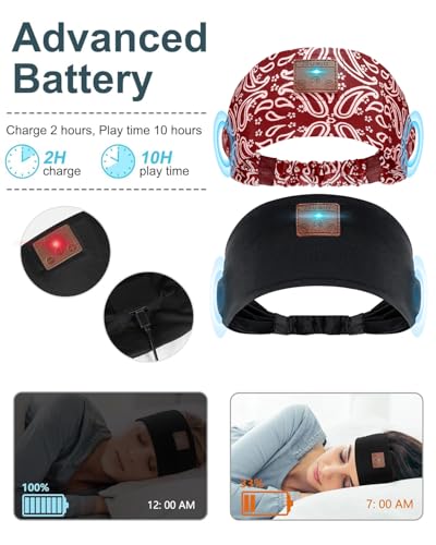 Mixiba 2-Pack Sleeping Headphones, Headband Headphones with Ultra-Thin HD Stereo Speaker, Bluetooth Headband for Sports, Workouts, Insomnia, Yoga, Air Travel, Meditation - Black&Pattern Red - Image 3
