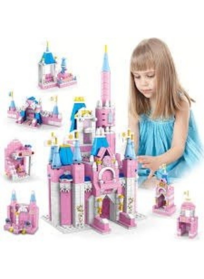 1000 pieces, 6 in 1 Pink Dream Castle for Princesses, Queen House Building Set for Girls - Image 2