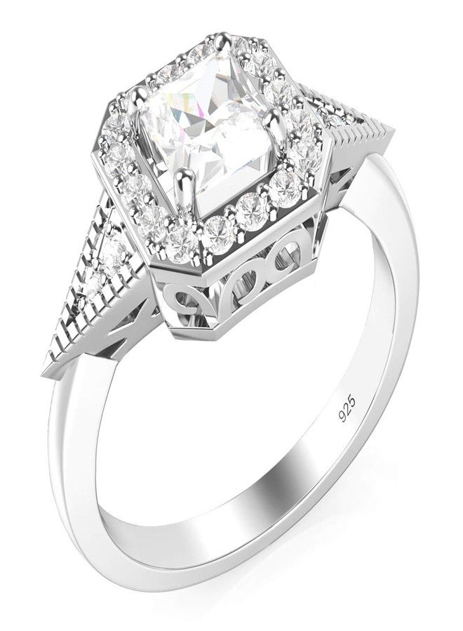 Metal Factory Sz 11 Sterling Silver 925 Princess Cut CZ Cubic Zirconia Halo Engagement Ring - Image 1