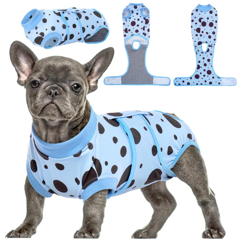 Kuoser Dog Surgery Recovery Suit, Anti Licking Pet Surgical Suit for Dogs Male Neuter, Female Dog Surgery Suit for Spay Subsititute E-Collar Cone, Dogs Body Suits After Surgery Blue Polka Dot XS - Image 1