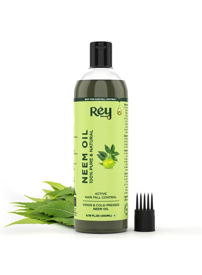 Rey Naturals Rey Naturals Cold Pressed Neem Oil For Skin & Hair Growth - 200ml | Pure Neem Oil For Hair Dandruff | Neem Hair Oil For Lice & Nits Removal | Hair Oil Pure For Body Massage & Acne - Image 1