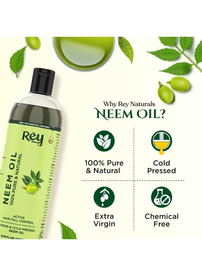 Rey Naturals Rey Naturals Cold Pressed Neem Oil For Skin & Hair Growth - 200ml | Pure Neem Oil For Hair Dandruff | Neem Hair Oil For Lice & Nits Removal | Hair Oil Pure For Body Massage & Acne - Image 3