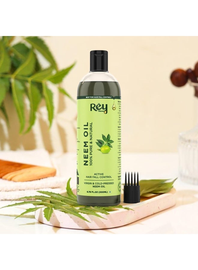 Rey Naturals Rey Naturals Cold Pressed Neem Oil For Skin & Hair Growth - 200ml | Pure Neem Oil For Hair Dandruff | Neem Hair Oil For Lice & Nits Removal | Hair Oil Pure For Body Massage & Acne - Image 4