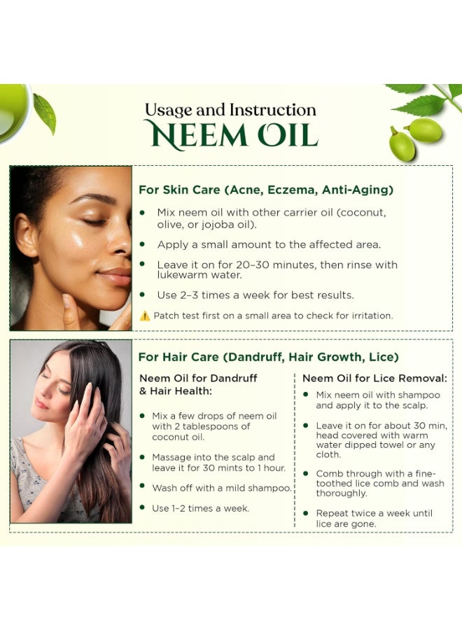 Rey Naturals Rey Naturals Cold Pressed Neem Oil For Skin & Hair Growth - 200ml | Pure Neem Oil For Hair Dandruff | Neem Hair Oil For Lice & Nits Removal | Hair Oil Pure For Body Massage & Acne - Image 5