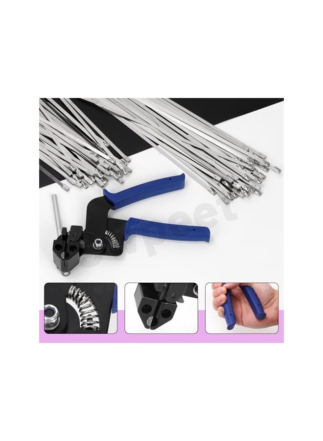S-TOP 100Pcs 400mm/15.7 inch 304 Stainless Steel Zip Ties Assortment Kit, Multifunctional Metal Zip Ties, Heavy Duty Self-locking Cable Ties for Machinery, Vehicles, Farms, Cables, Pipes, Fence - Image 2