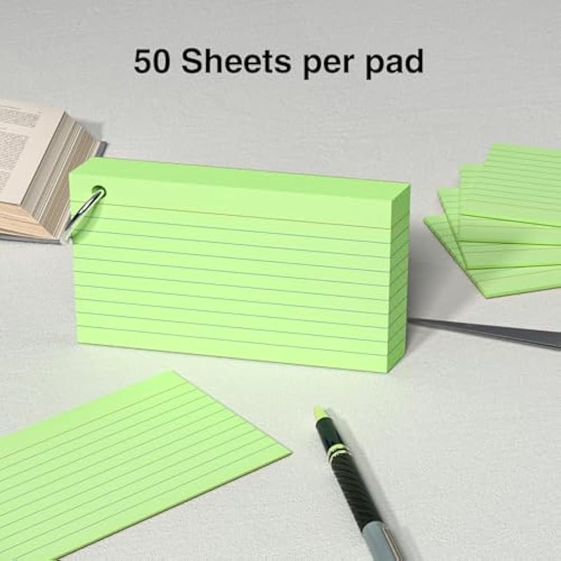 250 بطاقة فهرسة خضراء 3 × 5 انش مع حلقة مفاتيح، بطاقة مؤشر فلاش ملونة (50 ورقة لكل منهما)، متينة ومحمولة لتدوين الملاحظات للطلاب والمعلمين، بطاقات ملاحظات للدراسة للمكتب والمنزل والمدرسة - Image 4
