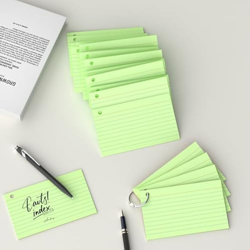 250 بطاقة فهرسة خضراء 3 × 5 انش مع حلقة مفاتيح، بطاقة مؤشر فلاش ملونة (50 ورقة لكل منهما)، متينة ومحمولة لتدوين الملاحظات للطلاب والمعلمين، بطاقات ملاحظات للدراسة للمكتب والمنزل والمدرسة - Image 5