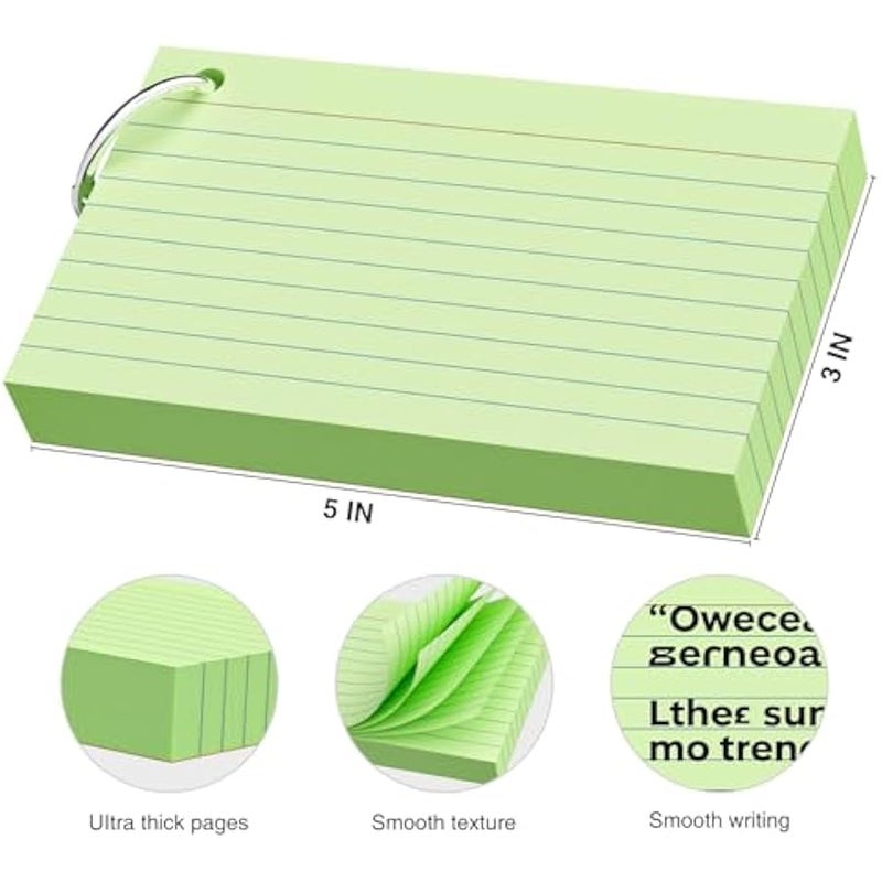 250 بطاقة فهرسة خضراء 3 × 5 انش مع حلقة مفاتيح، بطاقة مؤشر فلاش ملونة (50 ورقة لكل منهما)، متينة ومحمولة لتدوين الملاحظات للطلاب والمعلمين، بطاقات ملاحظات للدراسة للمكتب والمنزل والمدرسة - Image 2