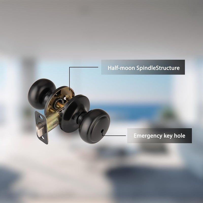 NCSEN 2 Pack Matte Black Door Knobs,Interior Door Knob with Lock,Coastal Style Door knob for Privacy and Bedroom (Bath or Privacy) - Image 5