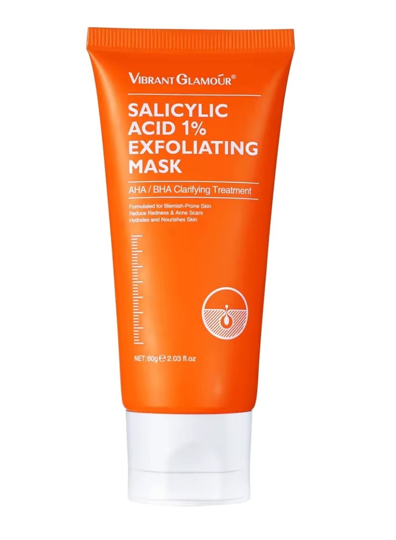 Vibrant Glamour 60g 1% Salicylic Acid Exfoliating Mask Face Exfoliating Mask Reduce Redness and Acne Scars Hydrates and Nourish Skin AHA BHA Clarifying Treatment for Blemish Prone Skin  - Image 1
