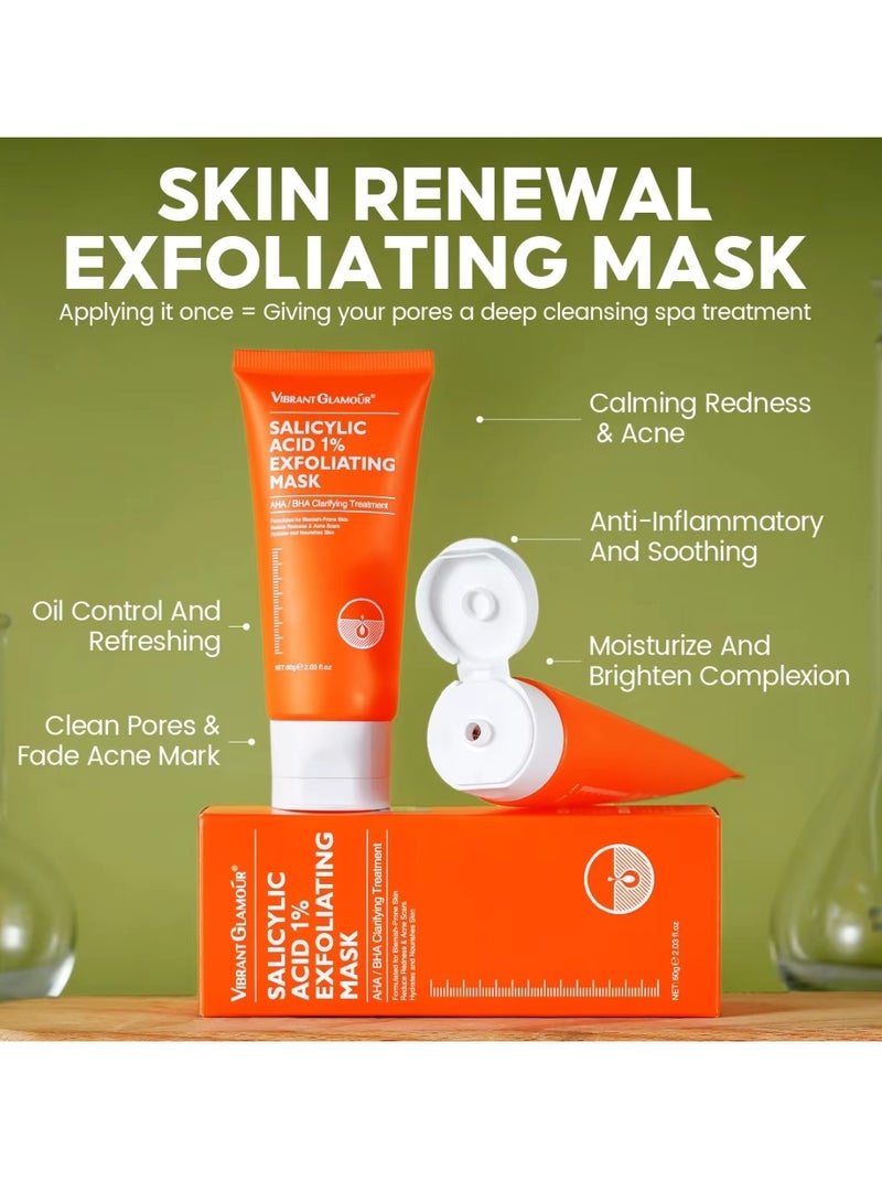 Vibrant Glamour 60g 1% Salicylic Acid Exfoliating Mask Face Exfoliating Mask Reduce Redness and Acne Scars Hydrates and Nourish Skin AHA BHA Clarifying Treatment for Blemish Prone Skin  - Image 4