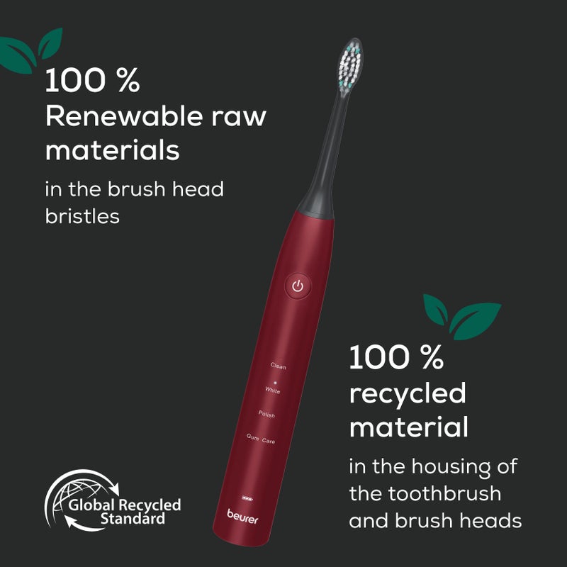 Beurer SC 30 Limited Edition Sonic Electric Toothbrush | 4 Cleaning Modes | 80,000 Oscillations/min | 15-Day Battery Life | USB-C Charging | Eco-Friendly Design | 2 Free Brush Heads - Image 5