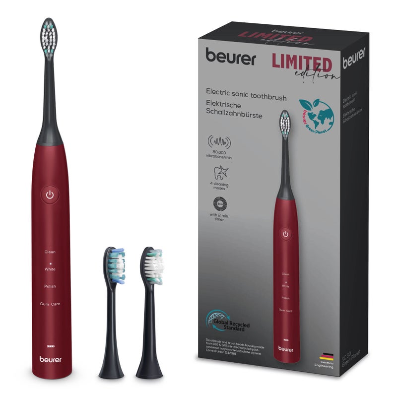 Beurer SC 30 Limited Edition Sonic Electric Toothbrush | 4 Cleaning Modes | 80,000 Oscillations/min | 15-Day Battery Life | USB-C Charging | Eco-Friendly Design | 2 Free Brush Heads - Image 1