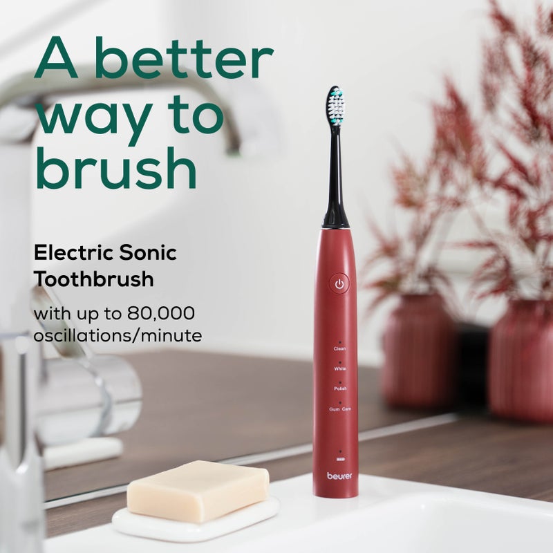 Beurer SC 30 Limited Edition Sonic Electric Toothbrush | 4 Cleaning Modes | 80,000 Oscillations/min | 15-Day Battery Life | USB-C Charging | Eco-Friendly Design | 2 Free Brush Heads - Image 3