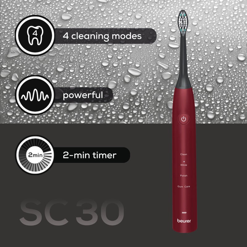 Beurer SC 30 Limited Edition Sonic Electric Toothbrush | 4 Cleaning Modes | 80,000 Oscillations/min | 15-Day Battery Life | USB-C Charging | Eco-Friendly Design | 2 Free Brush Heads - Image 2