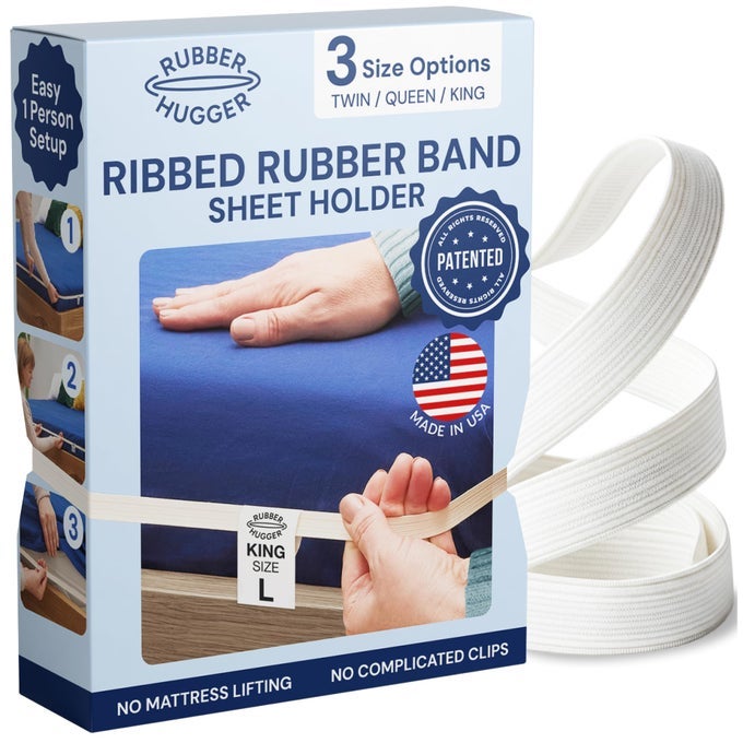 BED SHEET HOLDER FOR L KING SIZE MATTRESS ANTISLIP RUBBER BAND KEEPS FITTED SHEETS FIRMLY IN PLACE FITS ADJUSTABLE BEDS RVS HOSPITAL MATTRESSES PATENTED MADE IN US