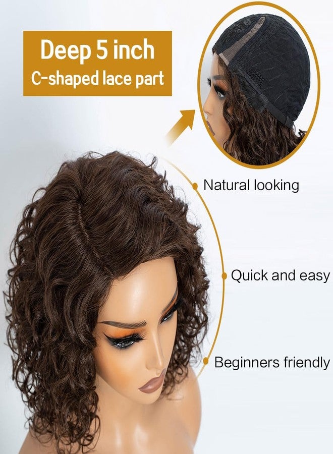 Joedir Bob Human Hair Wigs for Black Women Wear and Go Wig Water Wave Wig Afro Curly HD Lace C Parting Glueless 12 Inches 180% Density (4) - Image 5