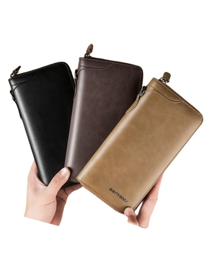 banyanu Men's Wallet Men's Long Business Retro Cowhide Zipper Wallet  - Image 2