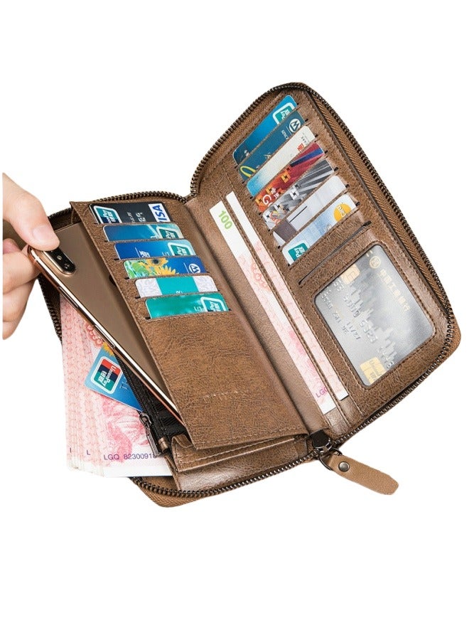 banyanu Men's Wallet Men's Long Business Retro Cowhide Zipper Wallet  - Image 3