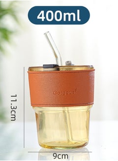 Gorgous A coffee cup consisting of 4 pieces, a holder made of leather, a lid and a straw, with a capacity of 400 ml, brown colour  - Image 2