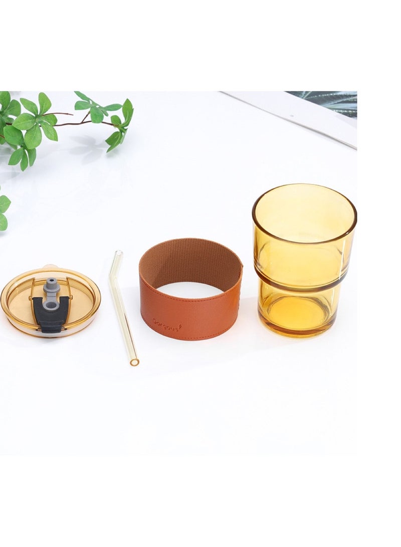 Gorgous A coffee cup consisting of 4 pieces, a holder made of leather, a lid and a straw, with a capacity of 400 ml, brown colour - Image 4