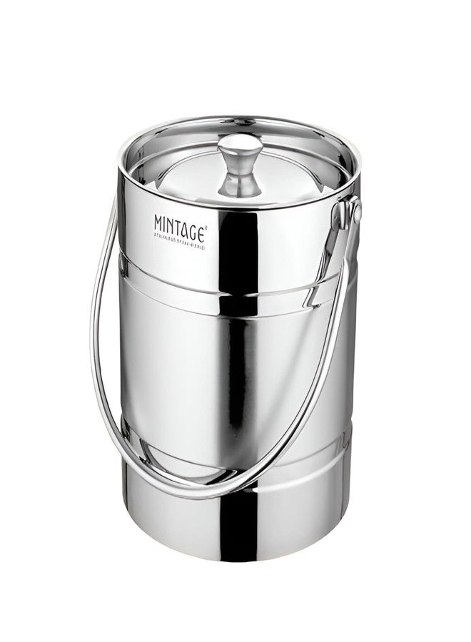 Mintage Milk Barni 1.5 Liters Stainless Steel Container | Storage Barni | Dolu Jar Ghee Dolchi | Strong Safe Durable Multipurpose Kitchenware Daily Use Platinum Plain Design - Image 1