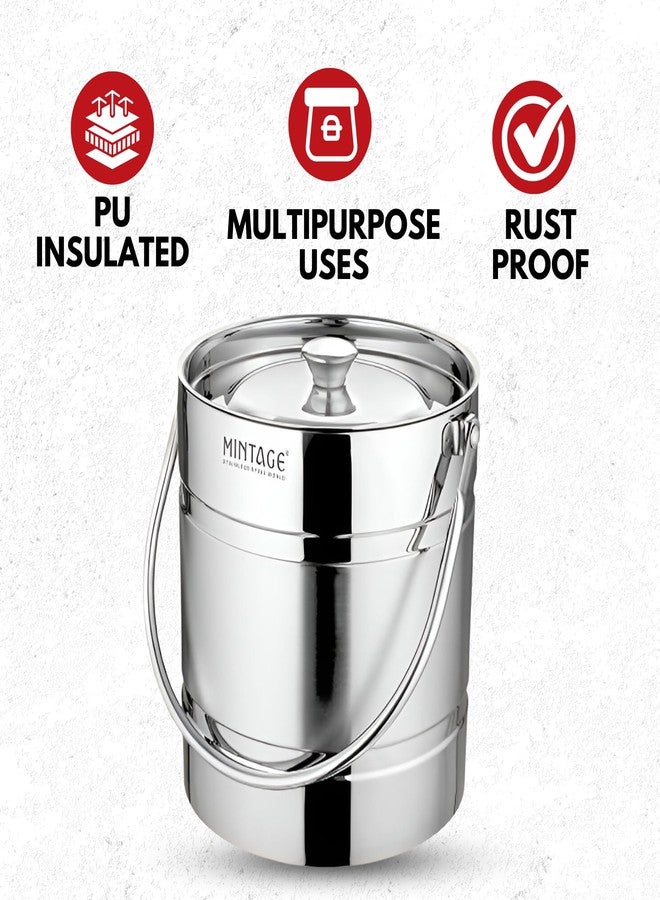 Mintage Milk Barni 1.5 Liters Stainless Steel Container | Storage Barni | Dolu Jar Ghee Dolchi | Strong Safe Durable Multipurpose Kitchenware Daily Use Platinum Plain Design - Image 3