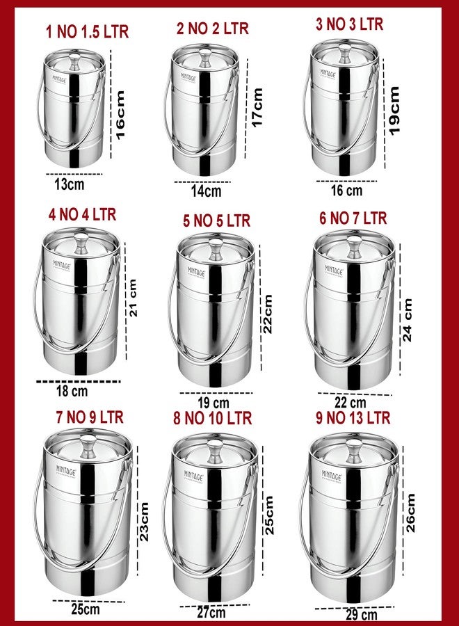 Mintage Milk Barni 1.5 Liters Stainless Steel Container | Storage Barni | Dolu Jar Ghee Dolchi | Strong Safe Durable Multipurpose Kitchenware Daily Use Platinum Plain Design - Image 2