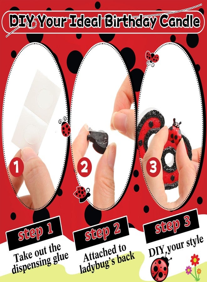 Herdear Ladybug Number 6 Birthday Cake Candle Numeral Candles Birthday Decorations Black Red Polka Dots Ladybird Dots Ladybug Theme Candles for Baby Shower Party - Image 3