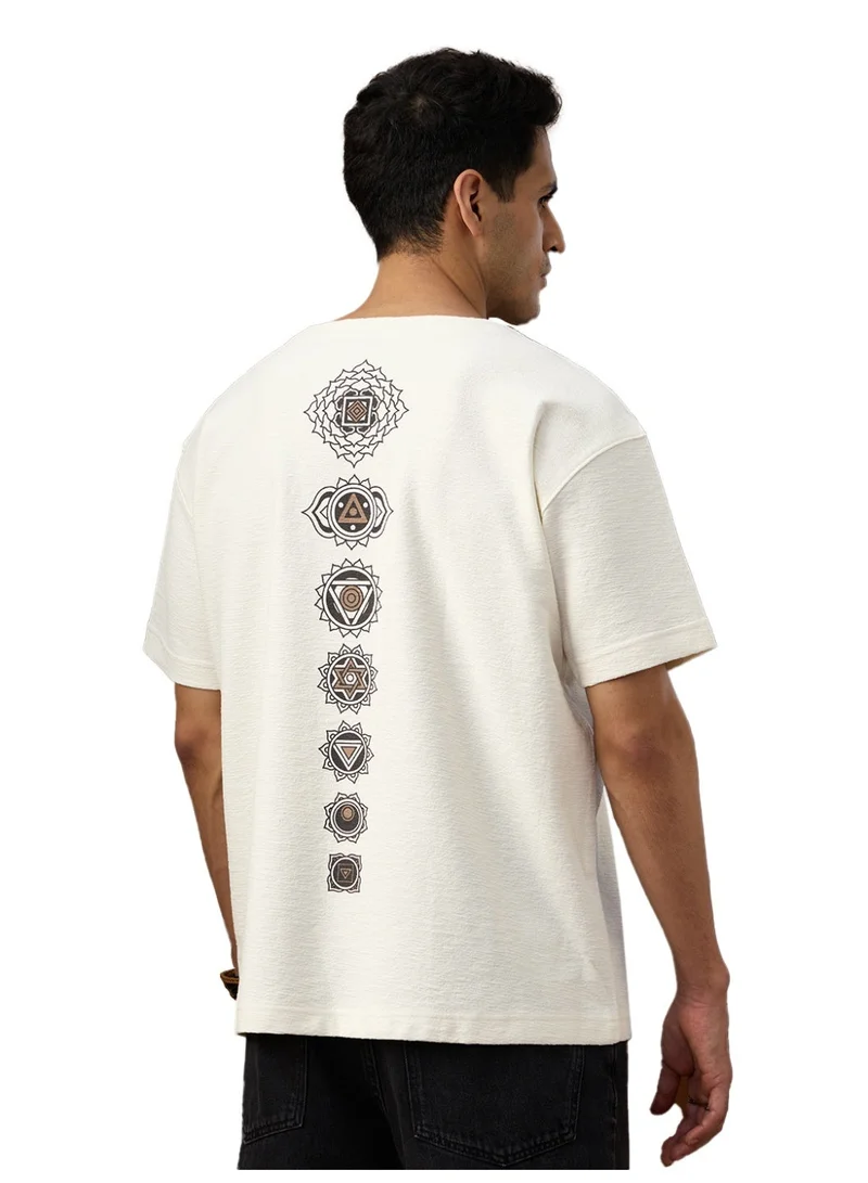 The Souled Store  The Souled Store TSS Originals: Seven Chakras Men and Boys Short Sleeves Lace-Up Neck Off White Spiritual Graphic Oversized T-Shirts for Men | Best Price UAE