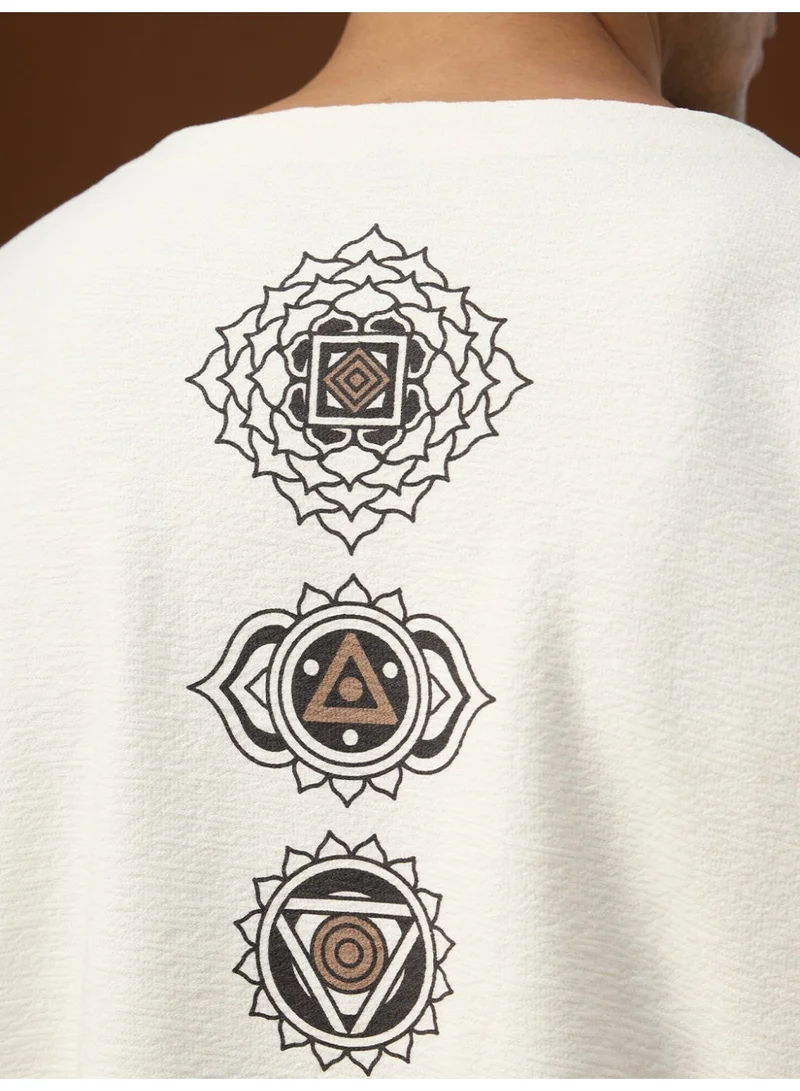 The Souled Store  The Souled Store TSS Originals: Seven Chakras Men and Boys Short Sleeves Lace-Up Neck Off White Spiritual Graphic Oversized T-Shirts for Men | Best Price UAE