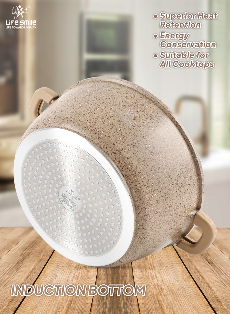 Life Smile Nonstick Cookware Set 29 pcs Cookwares-Induction Base Pots and Pans set-Granite Coating Cooking Pots set Includes 32cmx9.5L Casserole with Lid, 28cmx6.7L Casserole with Lid, 24cmx4.1L Casserole with Lid, 20cmx2.3L Casserole with Lid, 28cmx2.5L Fry pan,20cmx1L Fry pan 32cmx6.6L Shallow pot with Lid & Silicone Utensils - Image 2