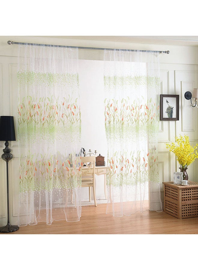 Voberry Willow Voile Tulle Window Curtain White/Green/Red 100 x 200cm - Image 1