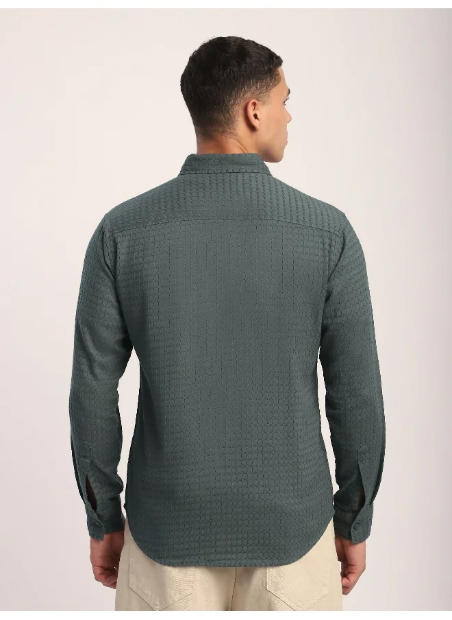 بيونغ Mid Grey Jacquard Round Textured Shirt