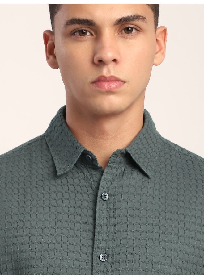 Beyoung Mid Grey Jacquard Round Textured Shirt  - Image 1