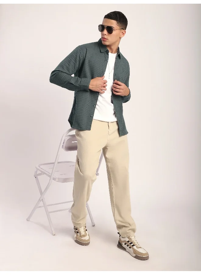 بيونغ Mid Grey Jacquard Round Textured Shirt