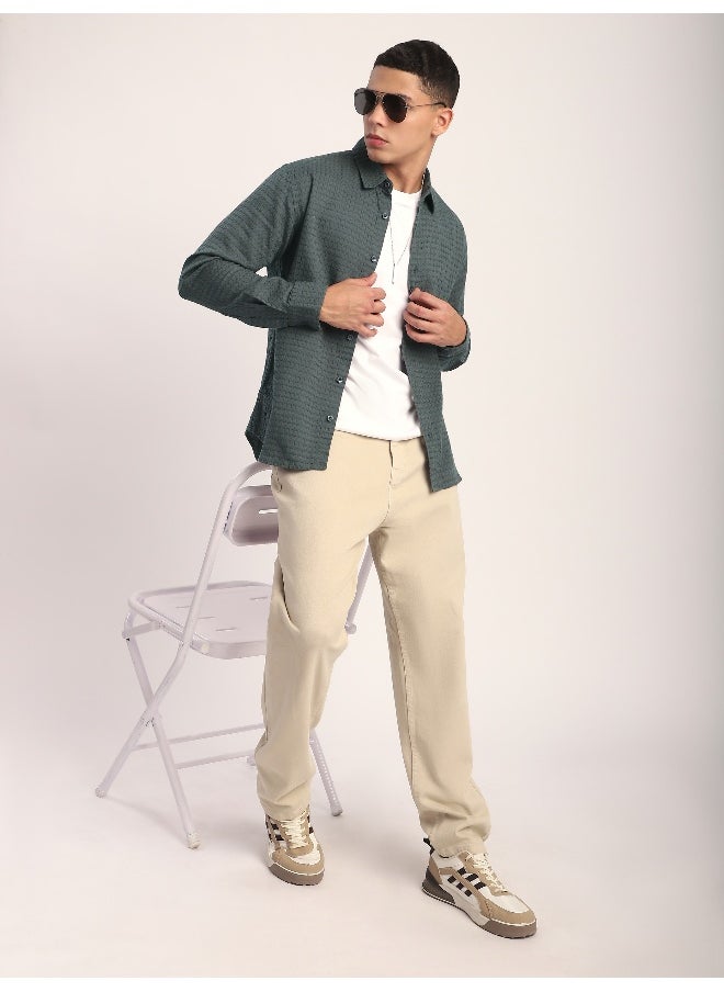 Beyoung Mid Grey Jacquard Round Textured Shirt  - Image 3