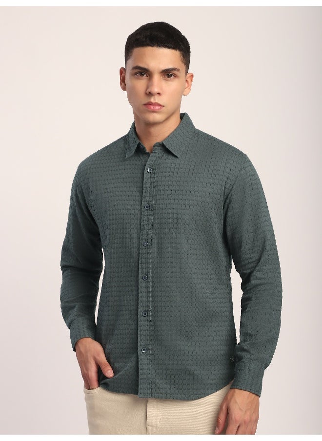 Beyoung Mid Grey Jacquard Round Textured Shirt  - Image 2