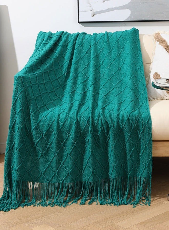 KNITTED TASSEL BLANKETS, SUPER SOFT COZY LIGHTWEIGHT DECORATIVE THROW BLANKETS FOR COUCH , BED, SOFA, OUTDOOR THROW BLANKET ALL SEASONS 127X178CMGREEN